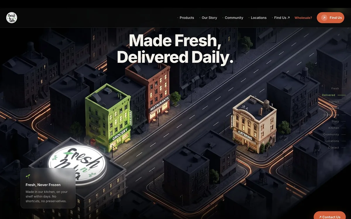 Fresh 'n Nova — isometric delivery truck driving a night city